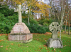 Graves of Louisa & Georgiana Daniells, together on the large memorial on the left, and Kate Hanson, the smaller cross to the left, in the Aldershot Military Cemetery. (Paul H. Vickers)
